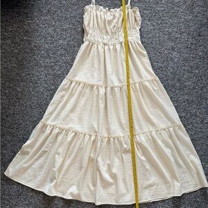 Astr the label Baby doll Coquette Cottagecore Tiered Cream Textured Maxi Dress